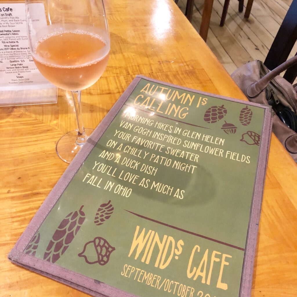 Menu at Winds Cafe in Yellow Springs, Ohio