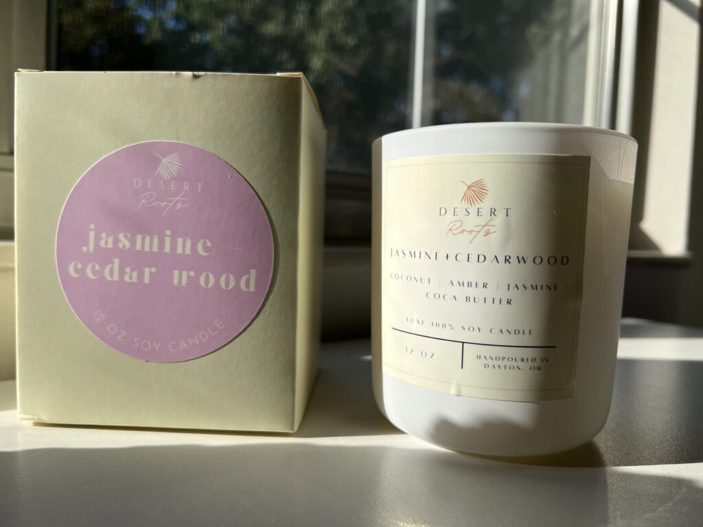 Jasmine candle from Desert Roots Dayton, Ohio