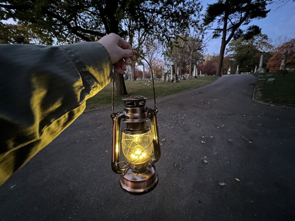 Woodland Cemetery with lantern