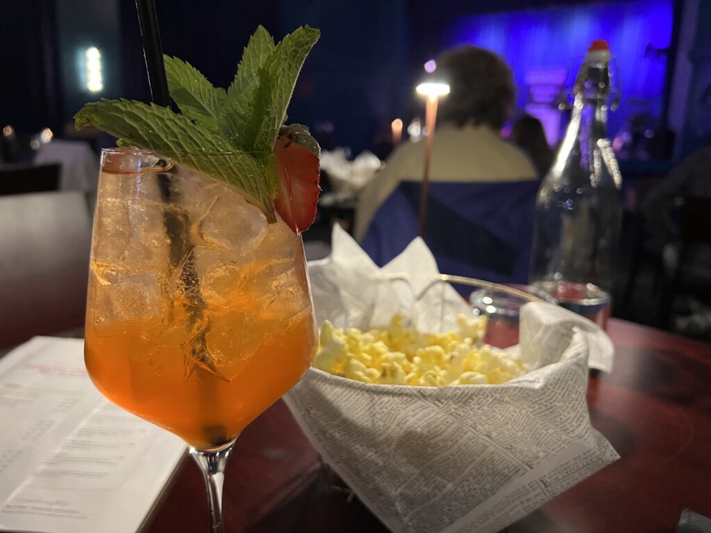 cocktail and popcorn at Mayflower in Troy