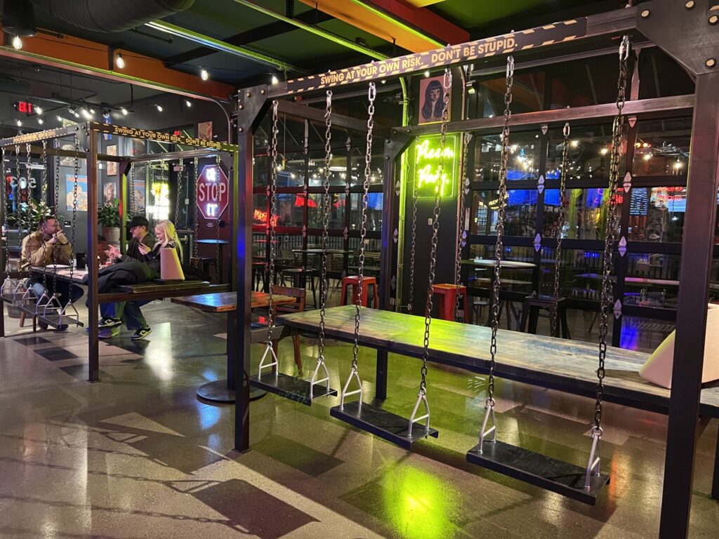 Swing seating at Mikey's Late Night Slice