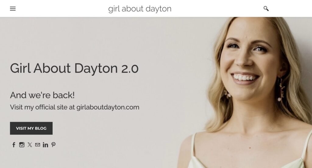Screenshot of Weebly page