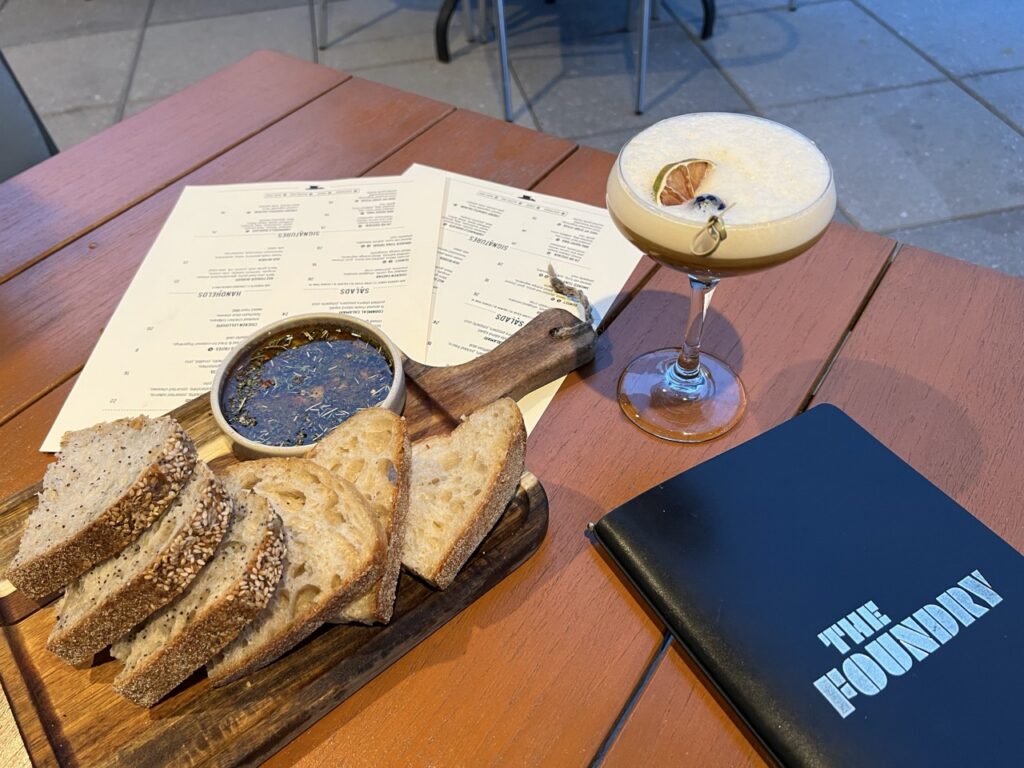 The Foundry bread appetizer and cocktail